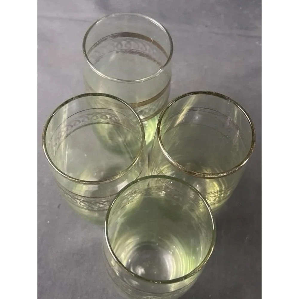 Vintage Mid Century Stretched Glass Gold Rim Highball‎ Tumblers Set of 4